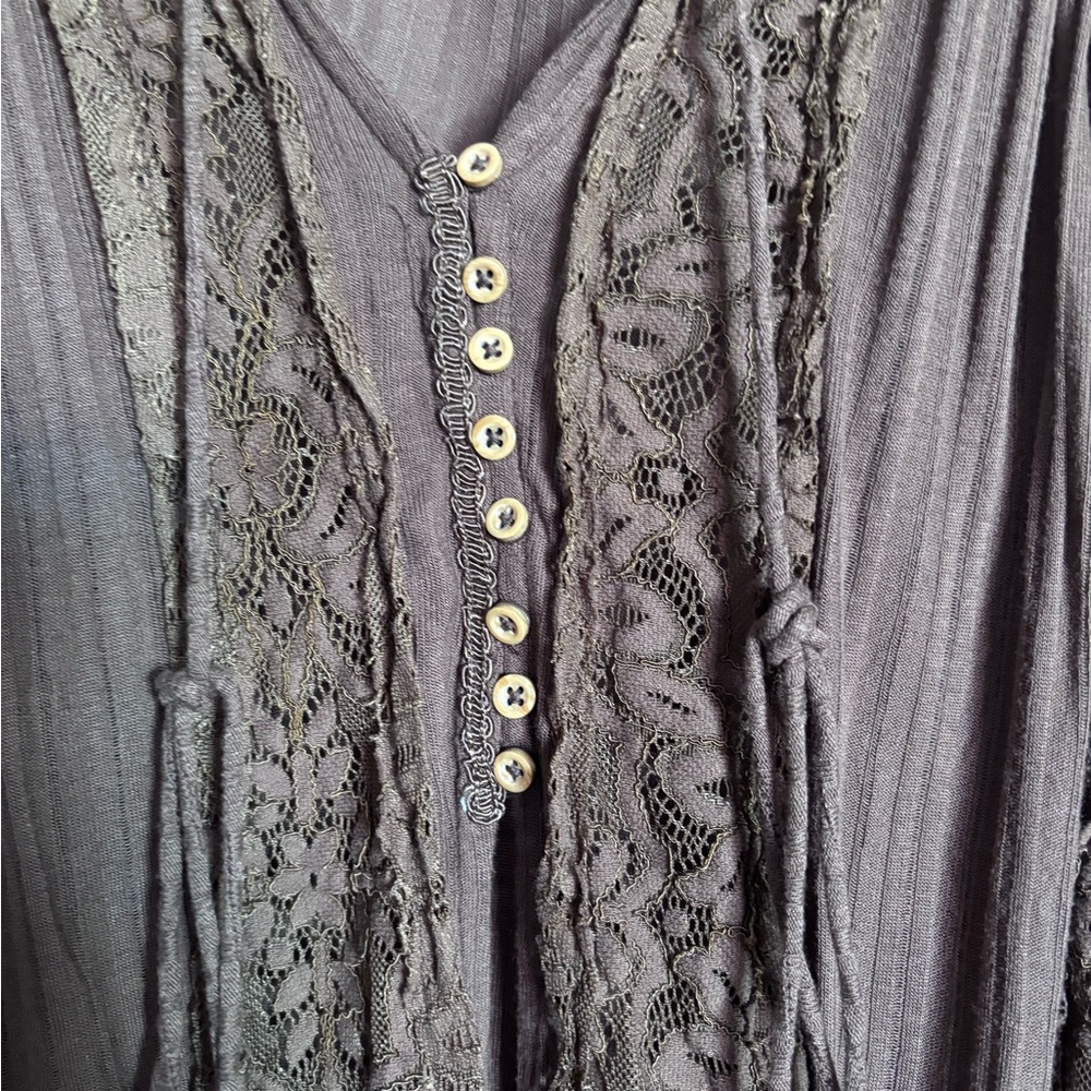 Free People Brown Lace-Detail Blouse - Picture 4 of 5
